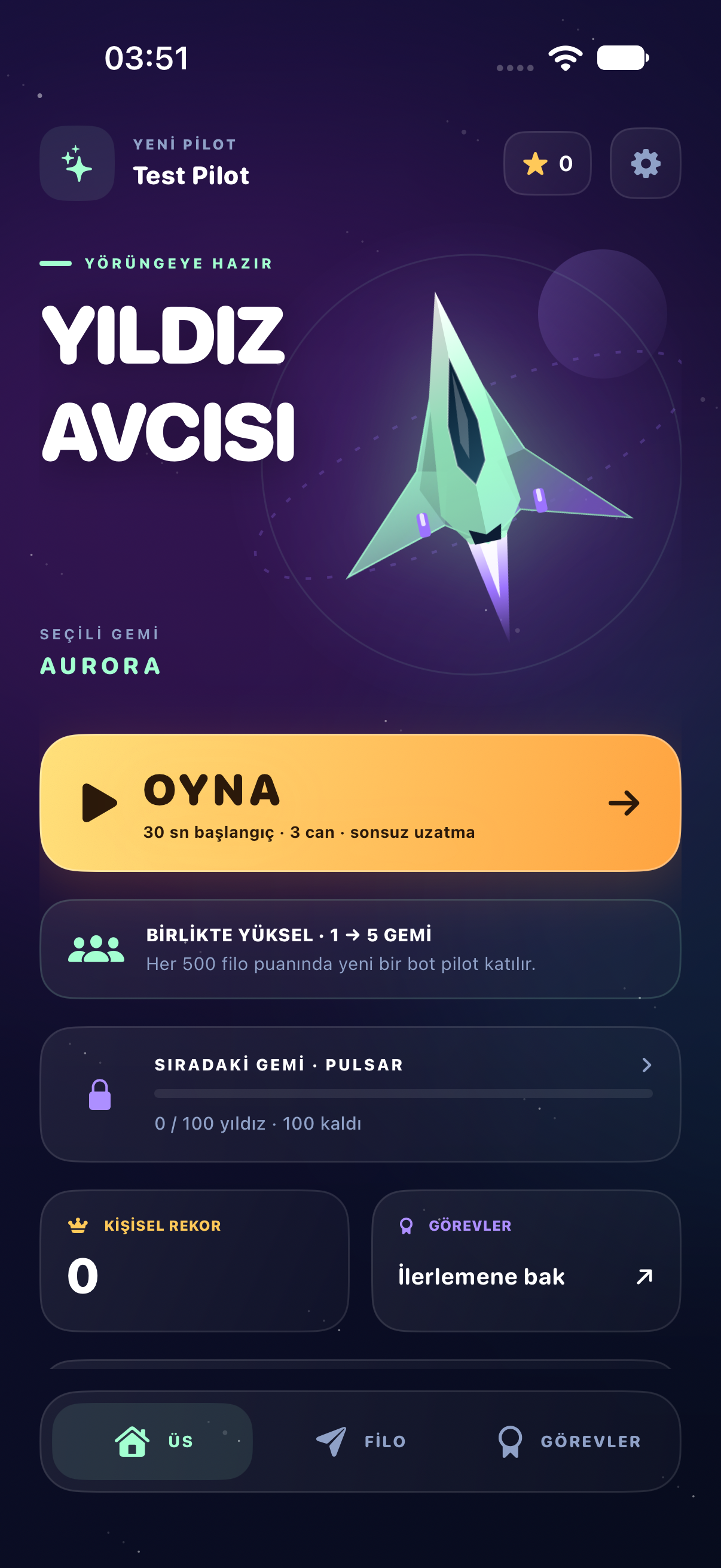 Yıldız Avcısı üs ekranı