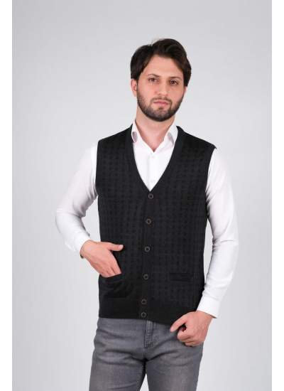 Çizgi Triko Erkek Triko Yelek Düğmeli Cep Detaylı Desenli Bel Lastikli Dokuma - Lacivert Çizgi Triko Erkek Triko Yelek Düğmeli Cep Detaylı Desenli Bel Lastikli Dokuma - Lacivert