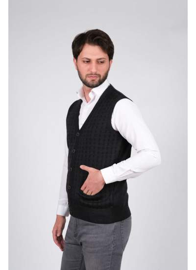 Çizgi Triko Erkek Triko Yelek Düğmeli Cep Detaylı Desenli Bel Lastikli Dokuma - Lacivert Çizgi Triko Erkek Triko Yelek Düğmeli Cep Detaylı Desenli Bel Lastikli Dokuma - Lacivert