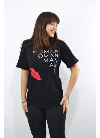 Women Baskılı Kadın T-Shirt Siyah