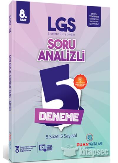 Puan Yayınları 8. Sınıf LGS Soru Analizli 5 Deneme